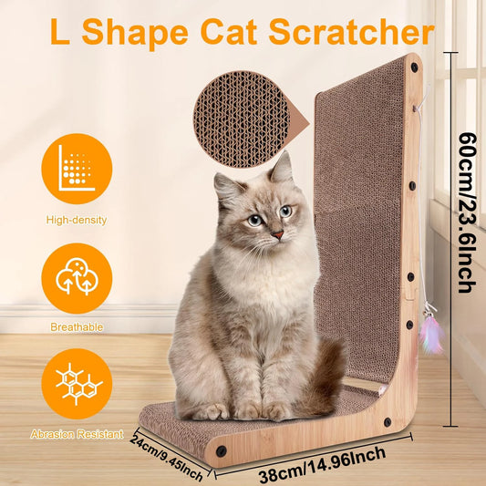 L Shape Cat Scratcher for Indoor Cats, Protects Furniture