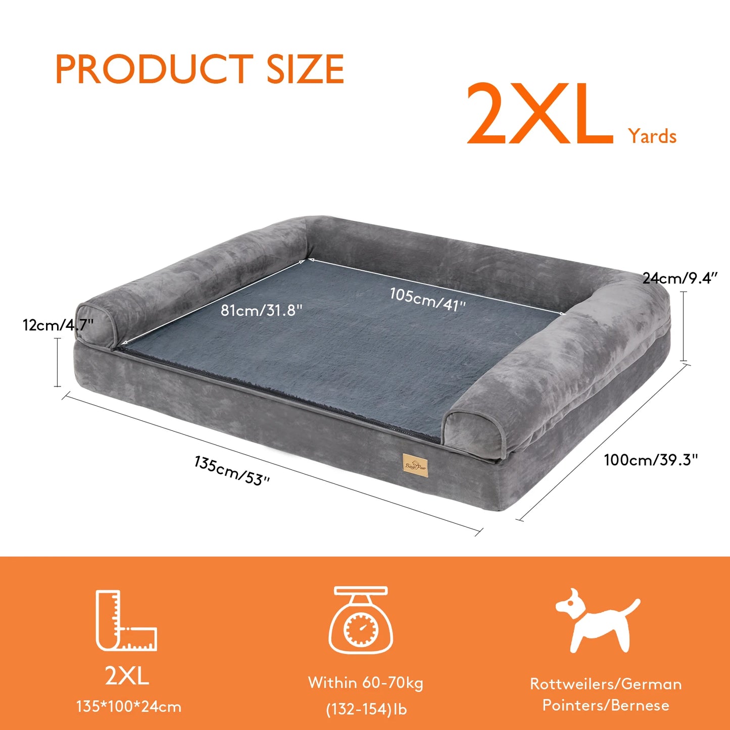 Extra Large Orthopedic Pet Mattress with Removable Washable Cover