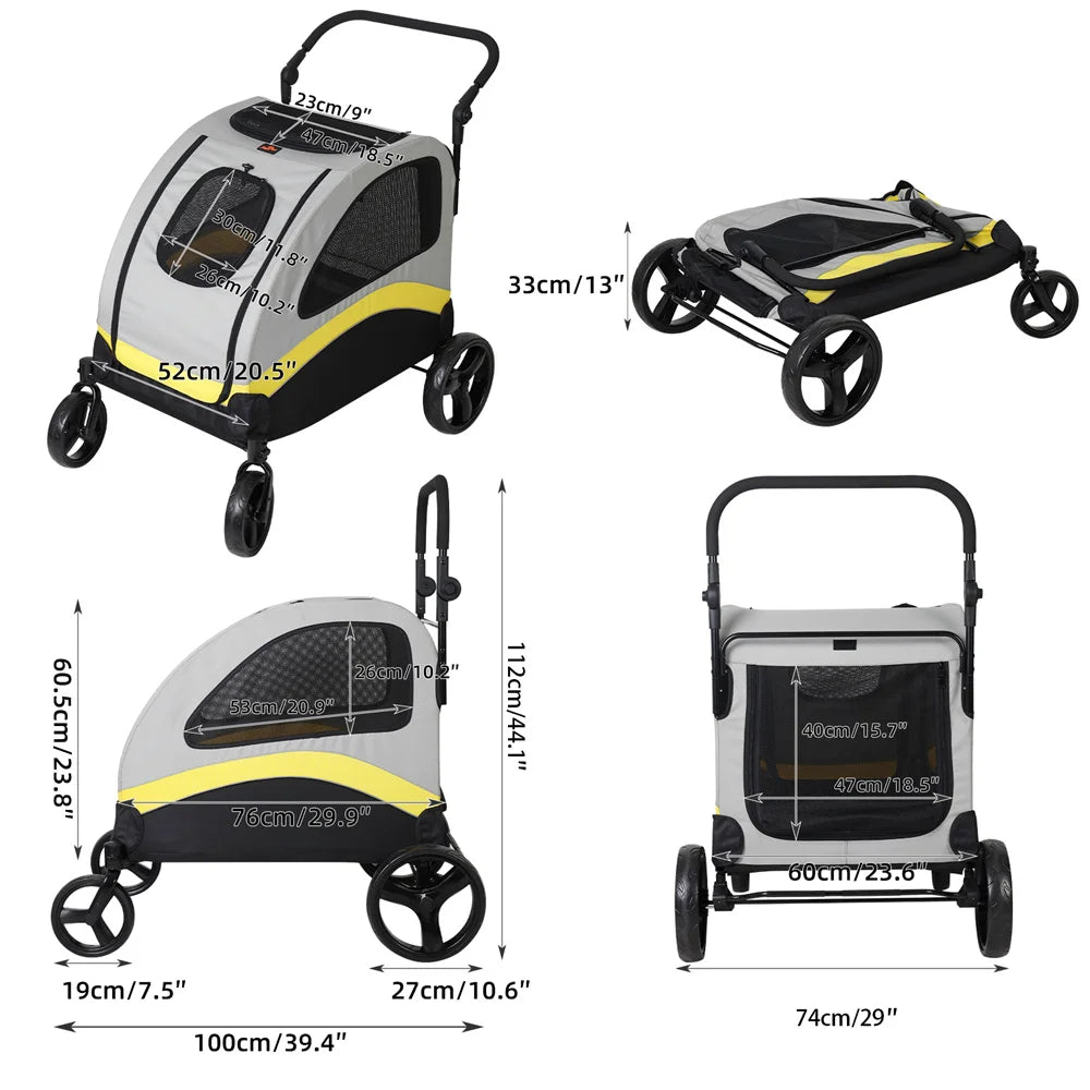 Premium Dog Stroller, Foldable Cart, Pet Jogger Wagon