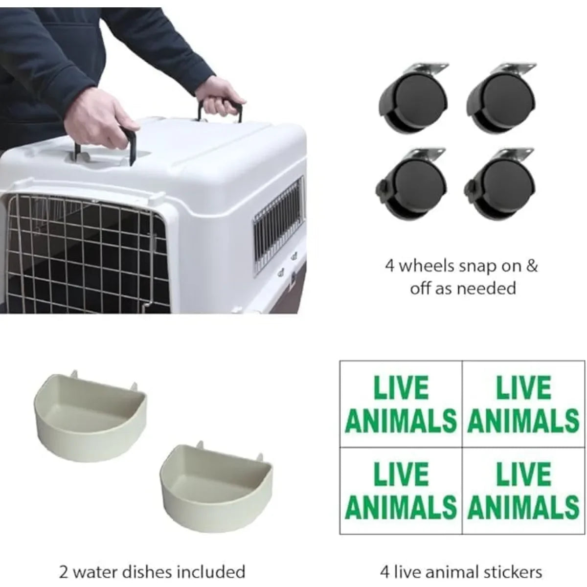 XXX-Large Airline Approved Plastic Dog Crate, Rolling Kennel with Wire Door