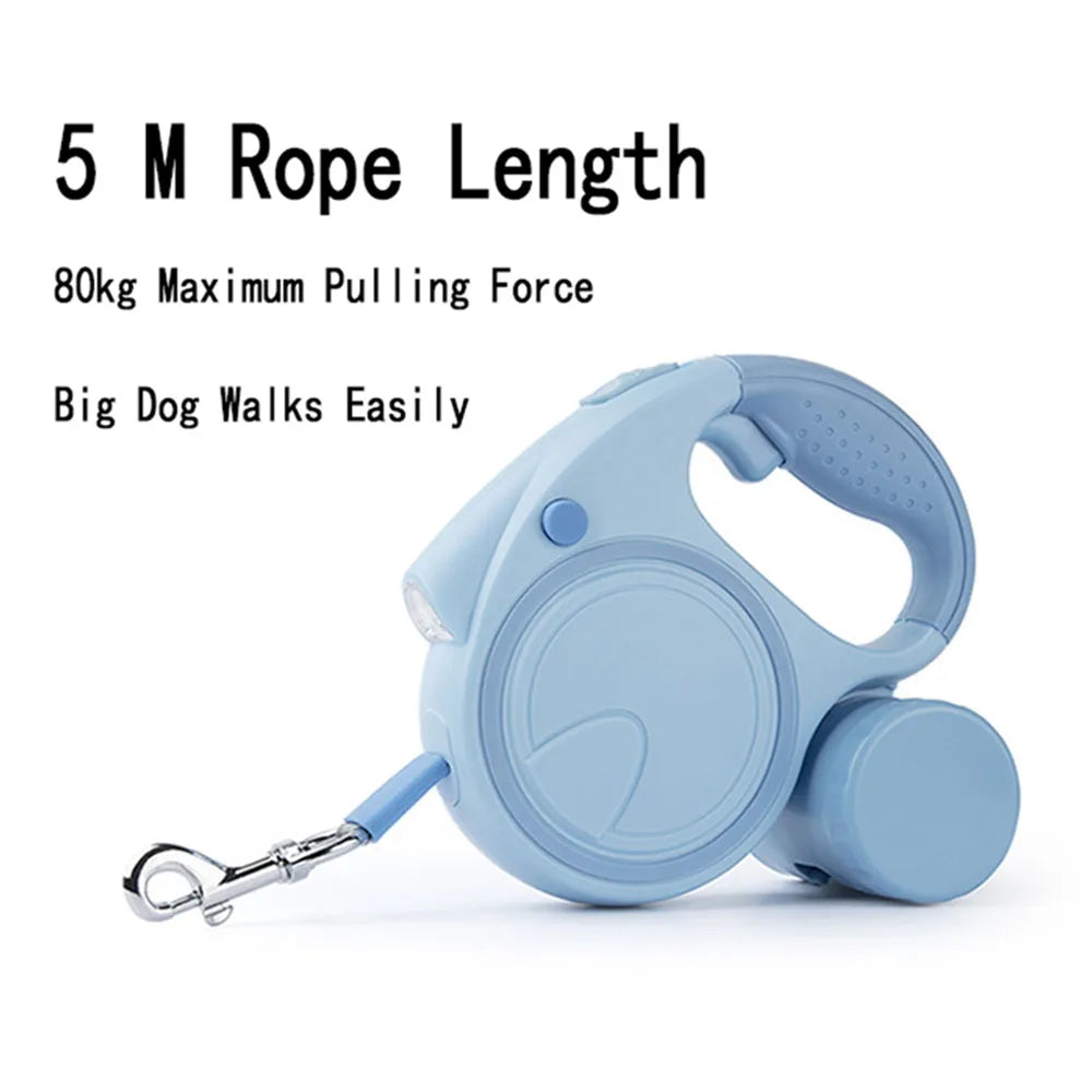 Retractable Dog Leash With Led Lights and Garbage Bag, Traction Rope Belt