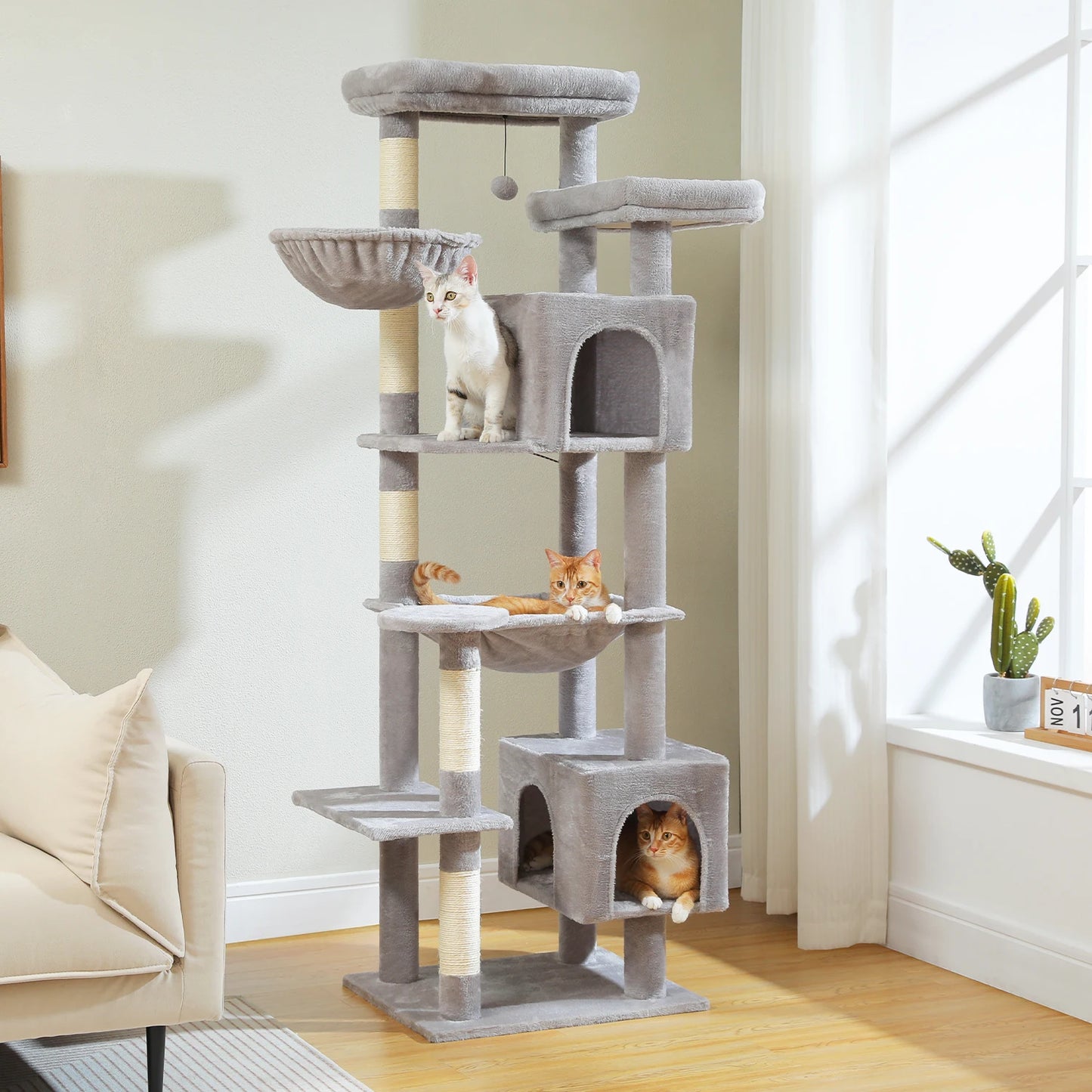 Indoor Multi-Level Plush Cat Condo with Scratching Posts Perches Caves