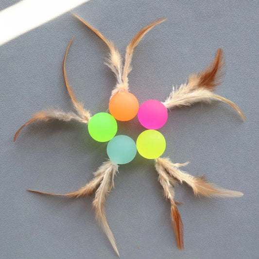 5pcs Funny Elastic Ball Interactive Toy Feather Football Toys