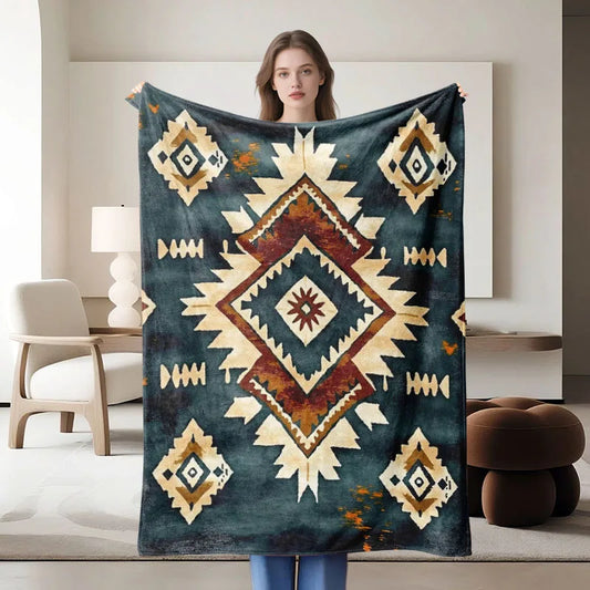 Geometric pattern, Navy Blue Flannel Blanket, soft, all-season use