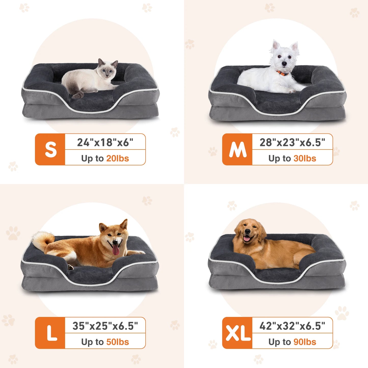 Memory Foam Pet Bed For Small Dogs & Cats Non-Slip Base Waterproof Liner