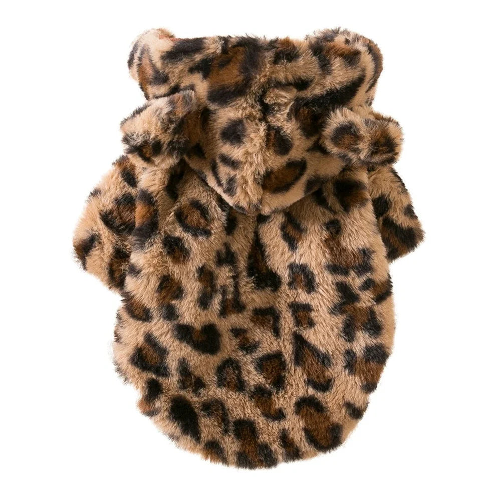 Fleece Dog Hoodie Winter Warm Pet Dog Clothes Leopard Print Dog Coat Jacket French Bulldog Clothing for Small Dogs Pet Costumes