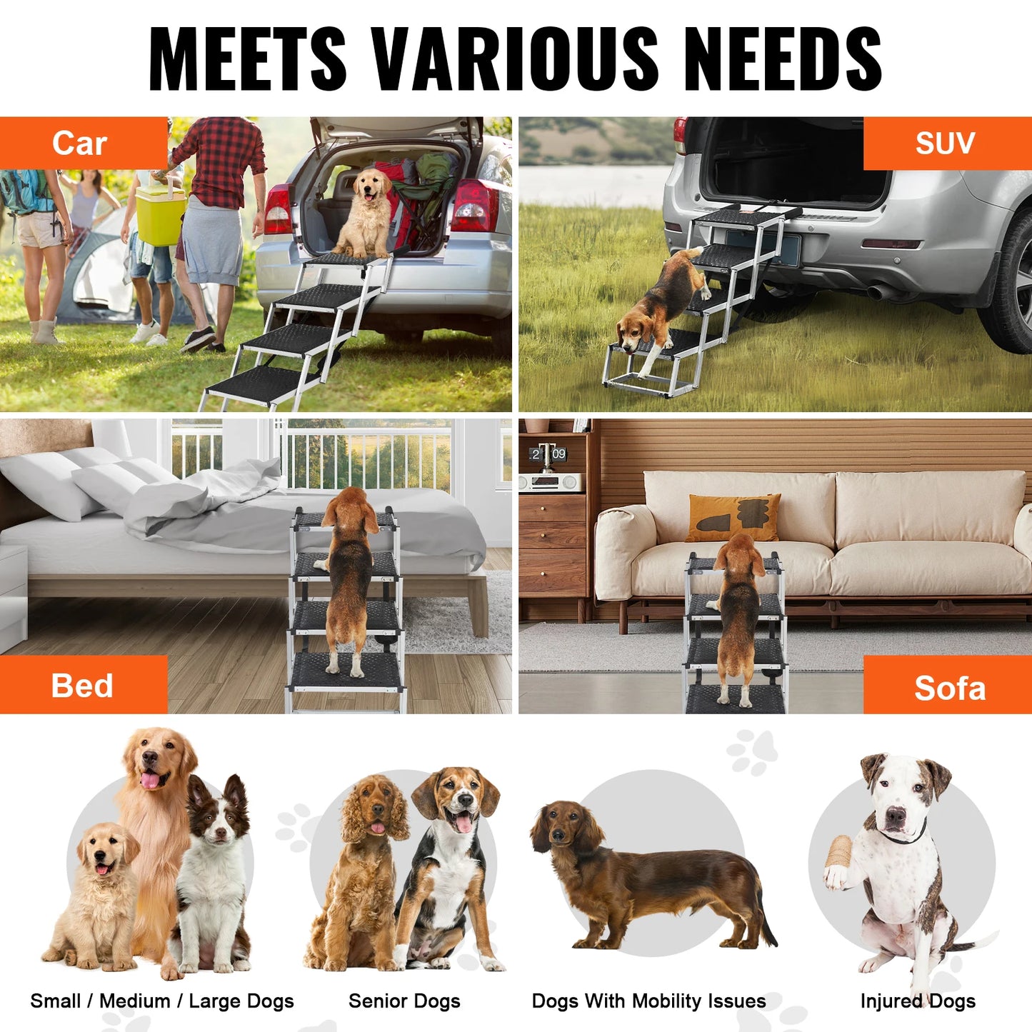 Folding Portable Pet Steps for Cars Lightweight Aluminum
