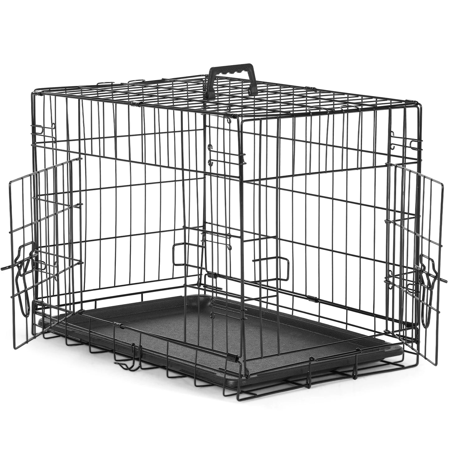 Double Door Folding Wire Dog Cage Plastic Leak-Proof Tray for Indoor Outdoor, Travel