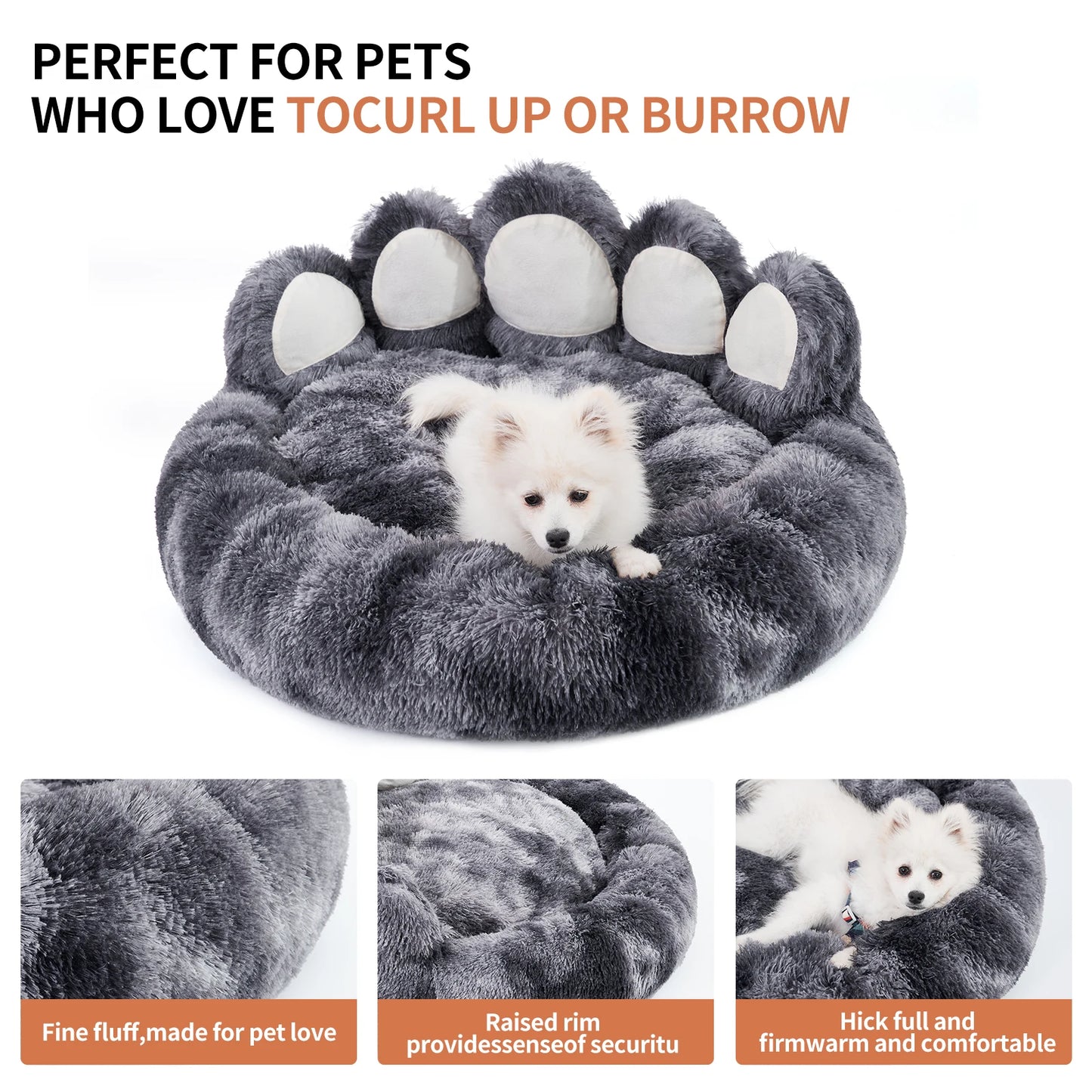 Cozy Comfy Paw Shaped Dog Bed Warm Fluffy Cushion
