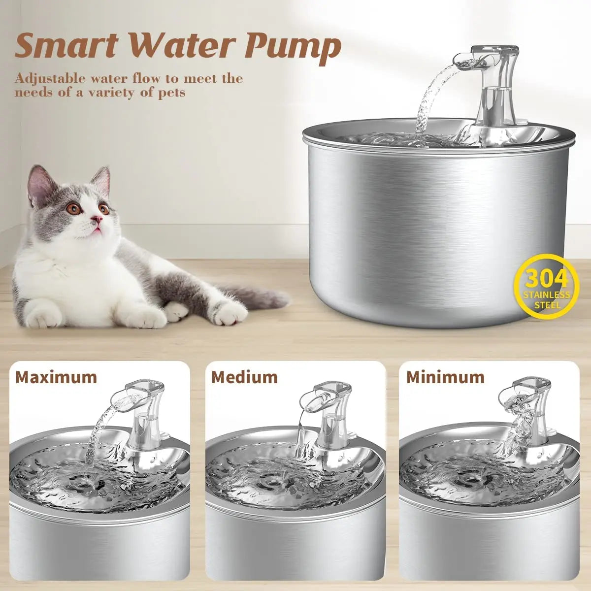 2L Automatic Stainless Steel Pet Water Dispenser Water Fountain