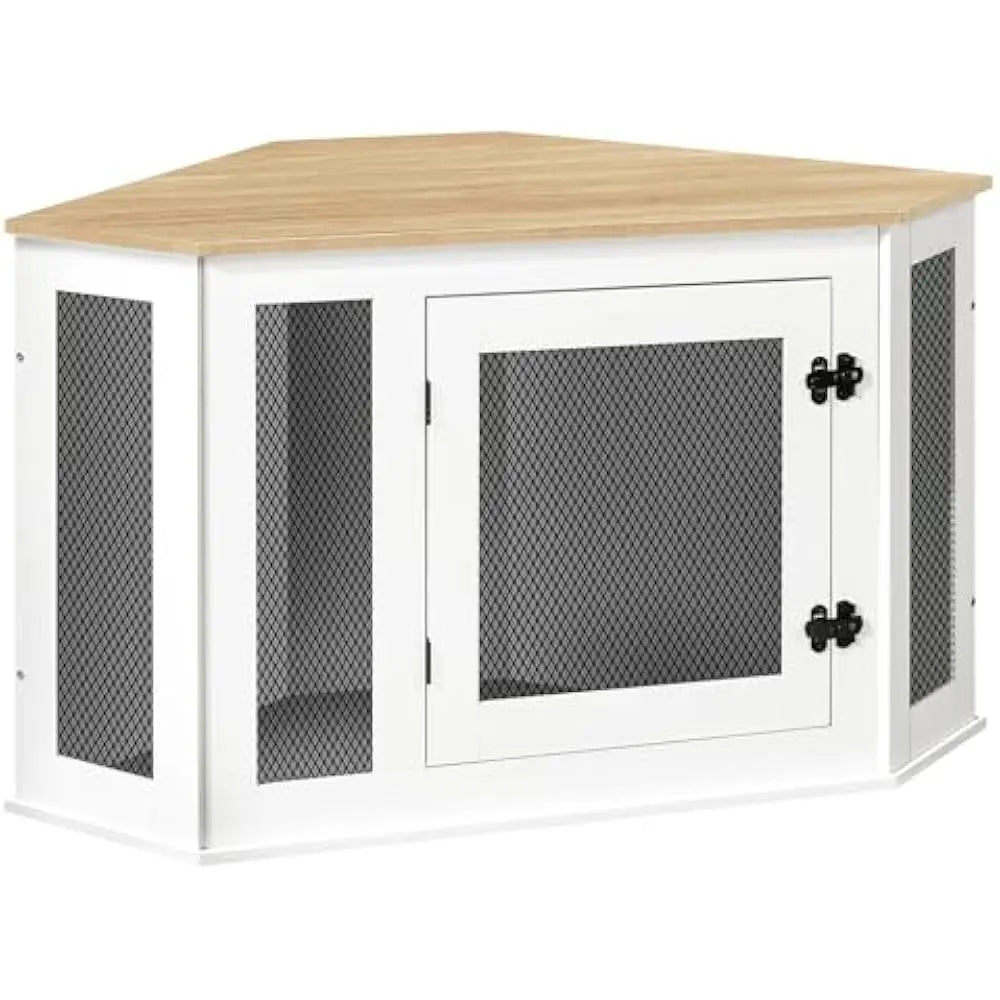 Wooden Corner Dog Kennel End Table