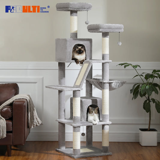 Indoor Multi-Level Plush Cat Condo with Scratching Posts Perches Caves