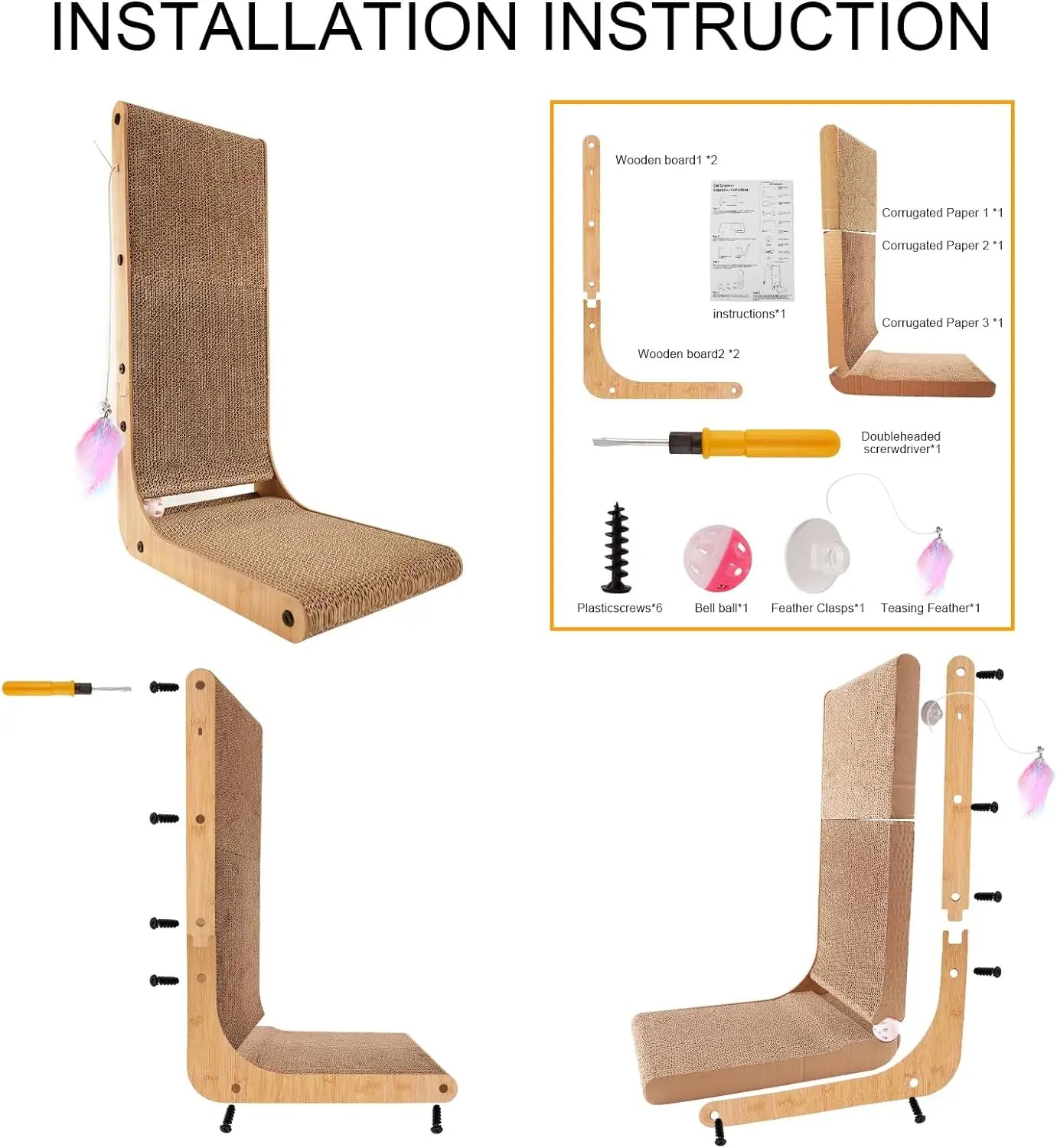 L Shape Cat Scratcher for Indoor Cats, Protects Furniture