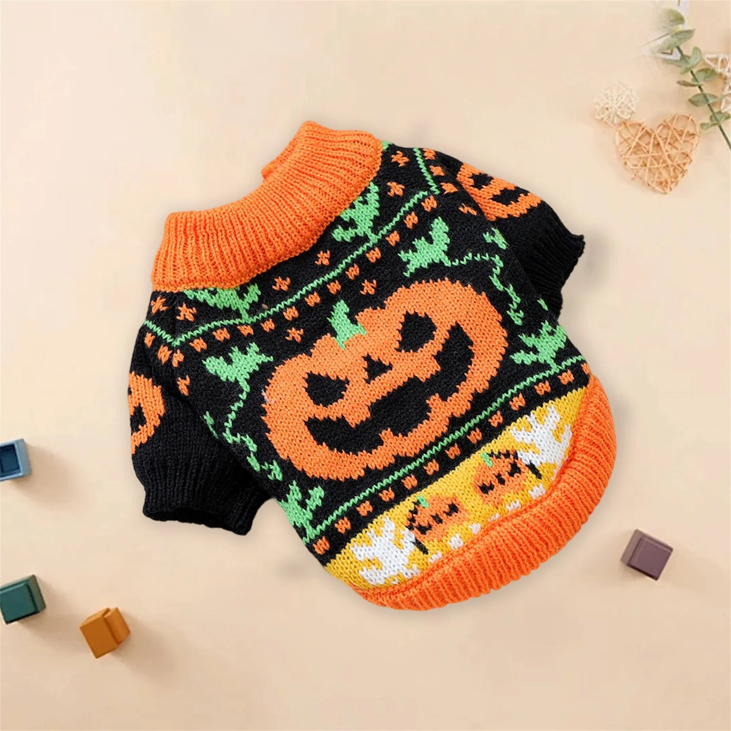Halloween Costume for Dogs and Cats Pumpkin Knitted Sweater Outfit