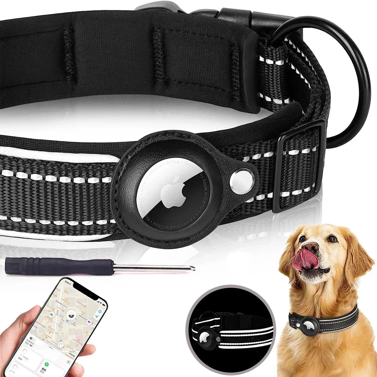 New Reflective Apple Airtag Pet Collar, Protective Waterproof Tracker