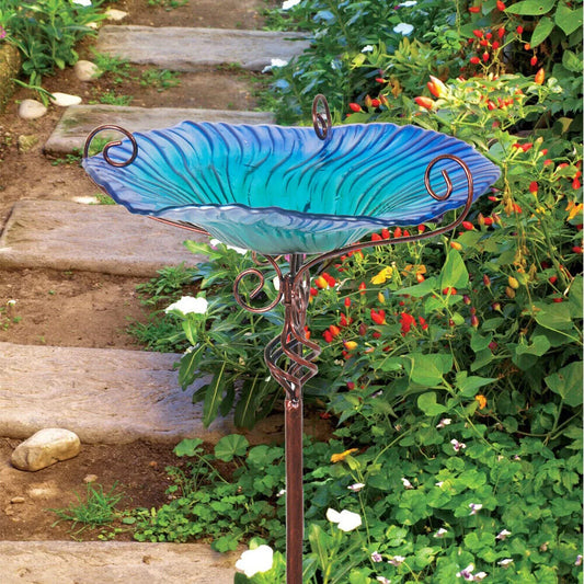 Large Glass Bird Bath Garden Feeding Bowl