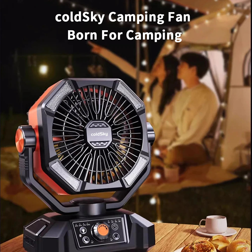 Indoor/Outdoor Battery Fan with 4 LED Lantern 8 Speeds