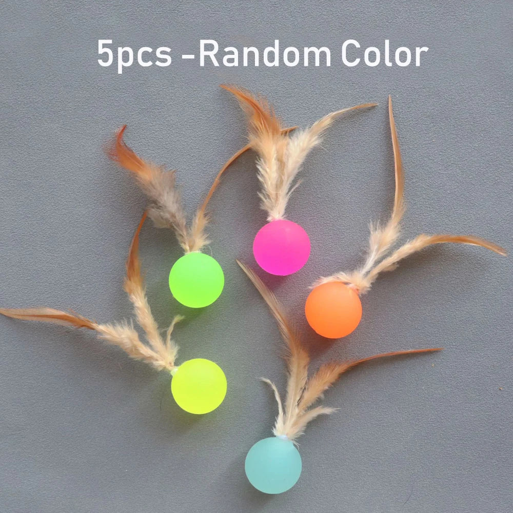 5pcs Funny Elastic Ball Interactive Toy Feather Football Toys