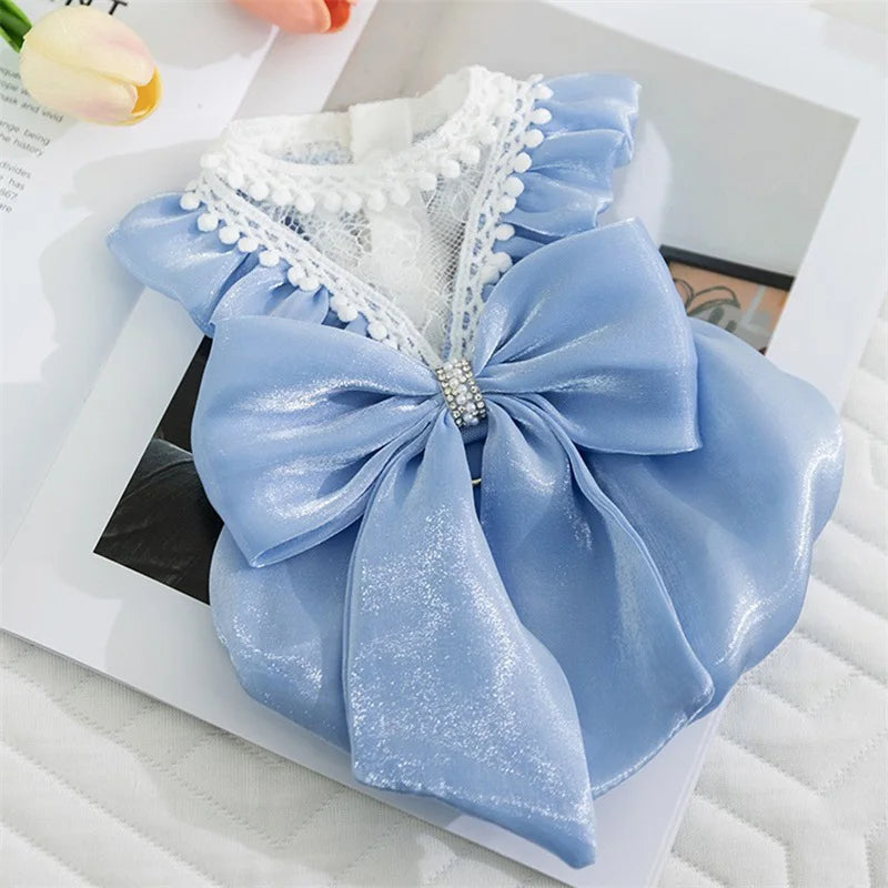 Adorable Tutu Dress with Bowknot Lace Princess Puppy Clothes/Female Cat Skirt
