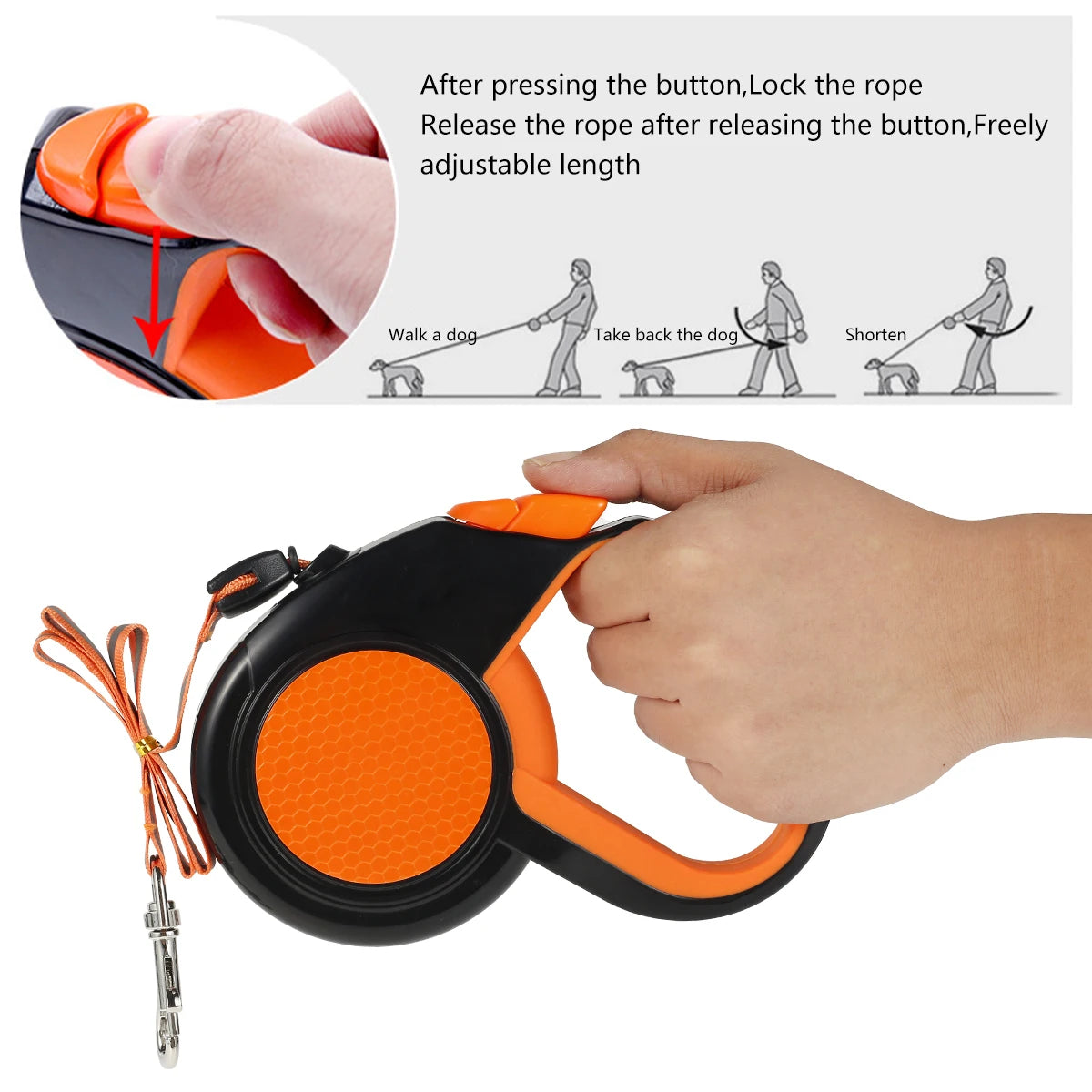 8M Retractable Heavy Duty Walking Leash, Strong Reflective Tape, Non-Slip Handle