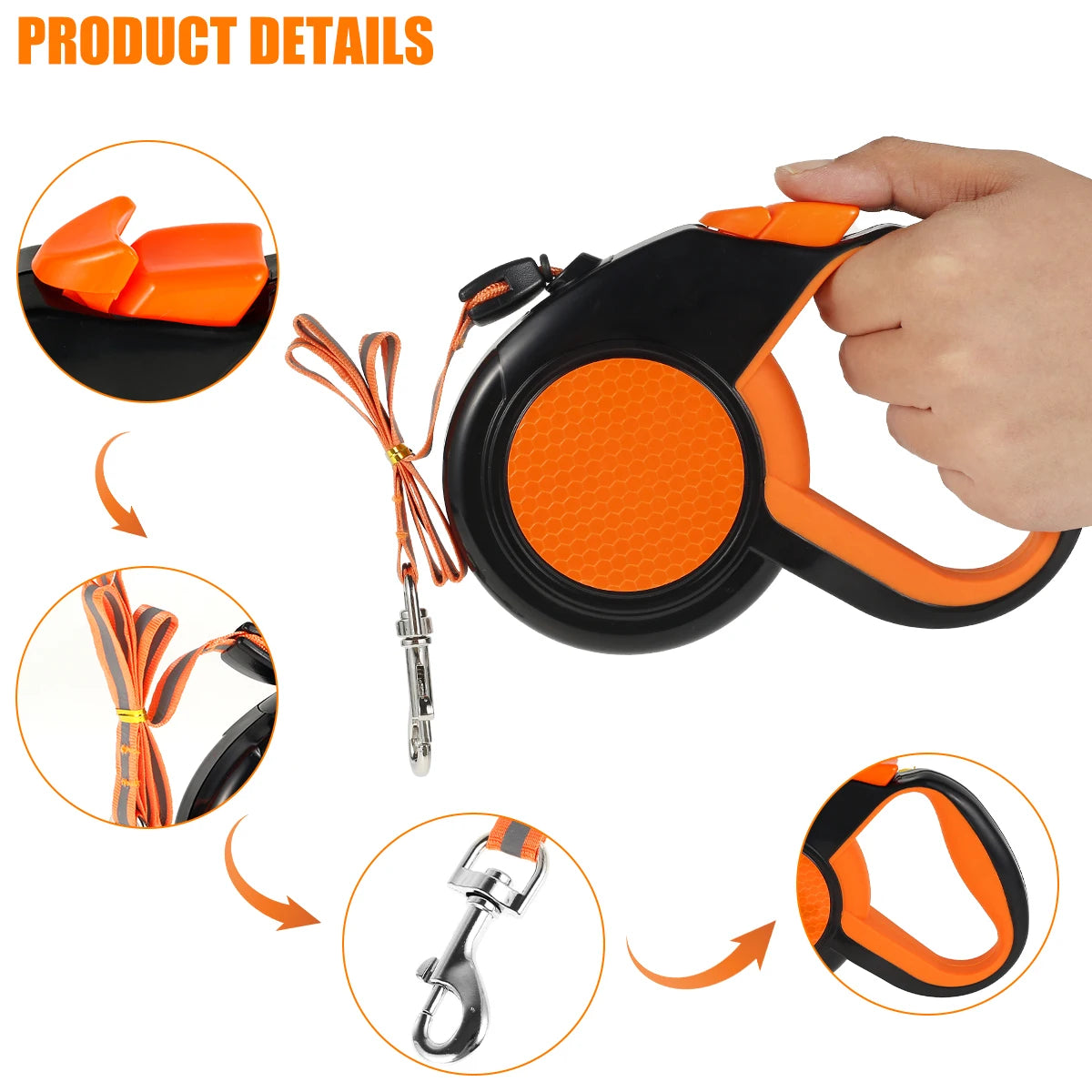 8M Retractable Heavy Duty Walking Leash, Strong Reflective Tape, Non-Slip Handle