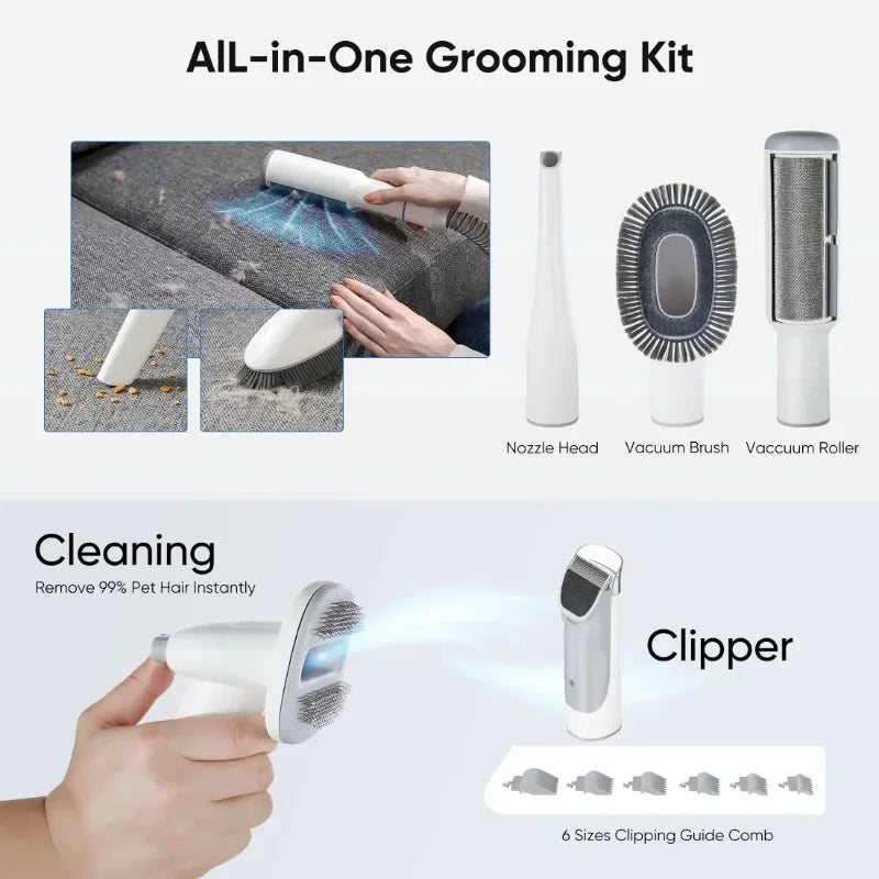 Pet Hair Vacuum for Dog Grooming, 5-In-1 Electric Clippers