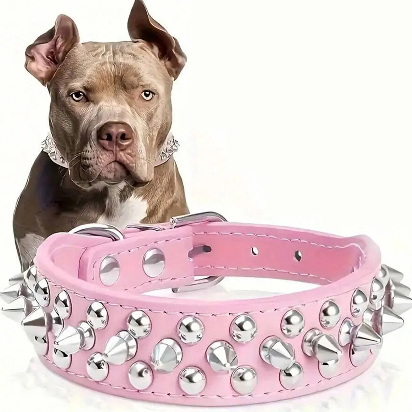 Adjustable rivet collar, anti-bite neck protection collar, durable PU leather and rust resistant metal rivets