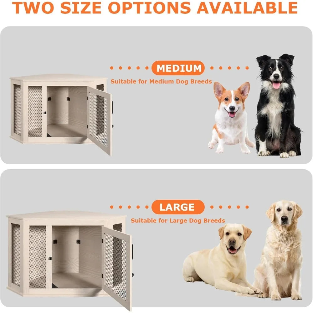 52" Corner Wooden Dog Kennel End Table with Mesh