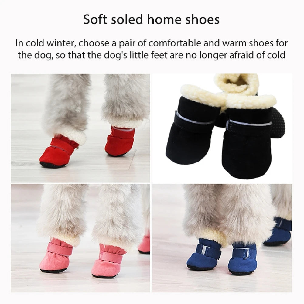4Pcs Dog Snow Boots Autumn & Winter Small/Medium Dog/Cats S-XL Non-Slip Soles