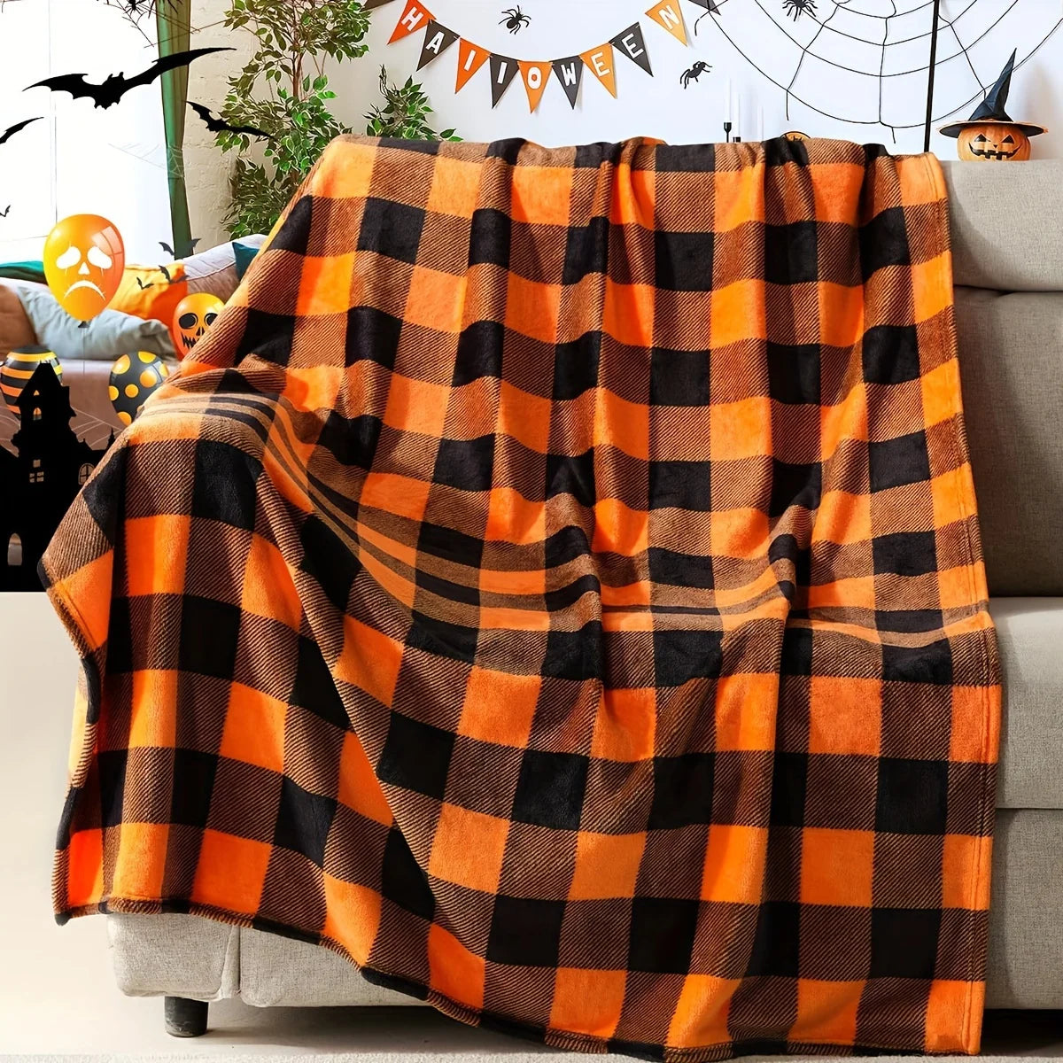 Halloween Plaid Blanket, Bed Blanket Office Throw Blanket,