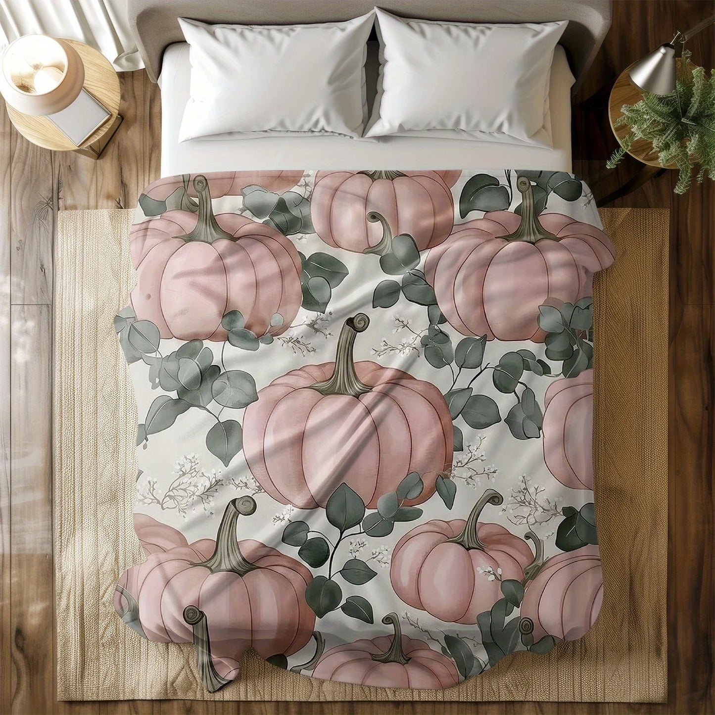 Halloween/Thanksgiving Pink Pumpkin Theme Flannel Throw Blanket