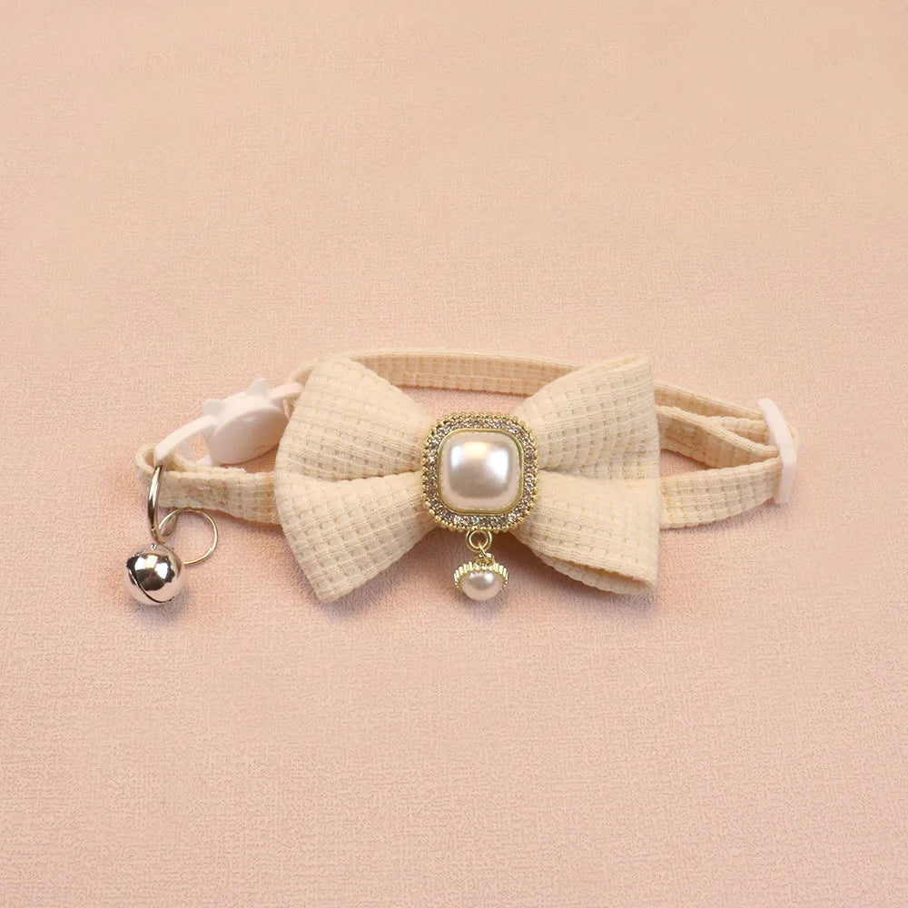 Durable and Adjustable Pet Bow Ties, Dog/Cat Collars, Pearl Vintage Pendant Bows, Cute Accessories