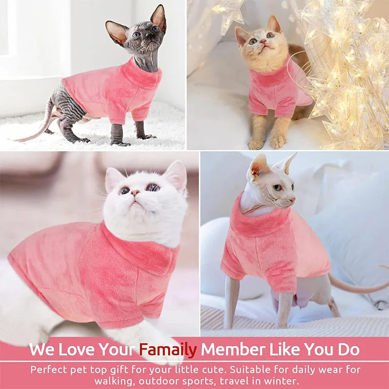 Sphynx Cat Sweater, Turtleneck Warm Winter Hairless Cat Clothes