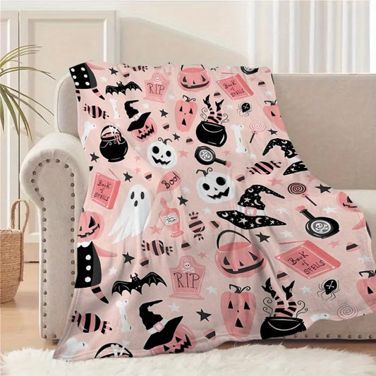 Halloween Pumpkin Theme Flannel Throw Blanket - Ultra-Soft,