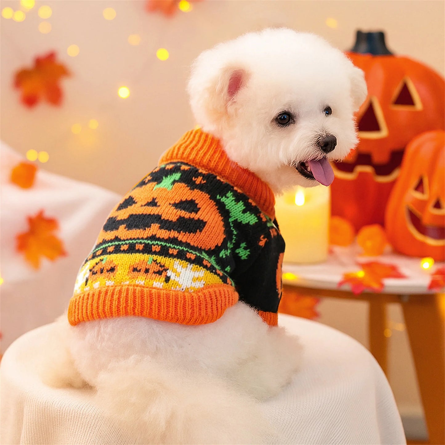 Halloween Costume for Dogs and Cats Pumpkin Knitted Sweater Outfit