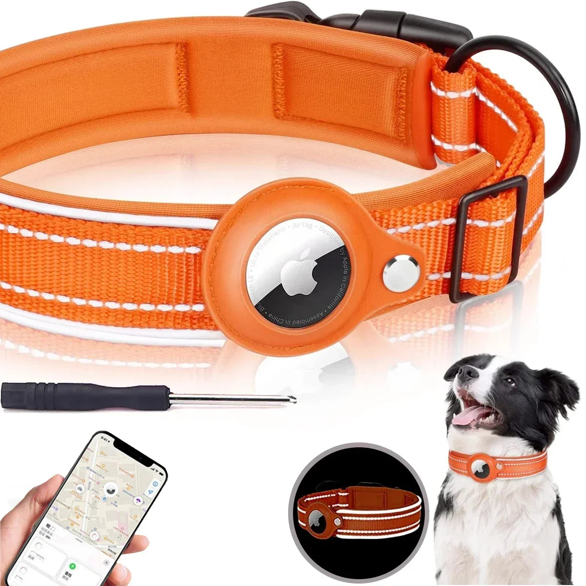 New Reflective Apple Airtag Pet Collar, Protective Waterproof Tracker