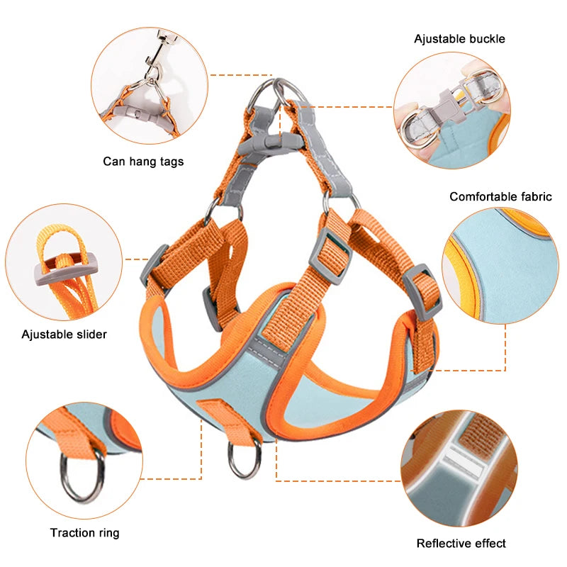 Adjustable Dog Harness and Leash for Small Dogs/Cat Reflective Breathable