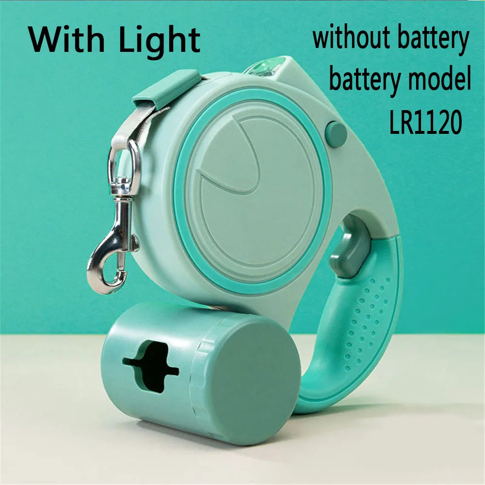 Retractable Dog Leash With Led Lights and Garbage Bag, Traction Rope Belt