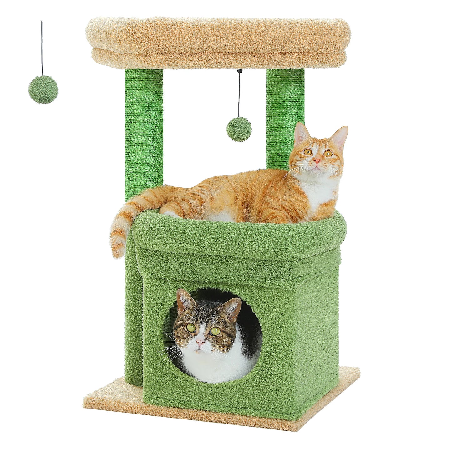 Cozy Condo Cat Tree Tower, Wide Top Perch, Natural Sisal Posts, Playful Pom-Pom