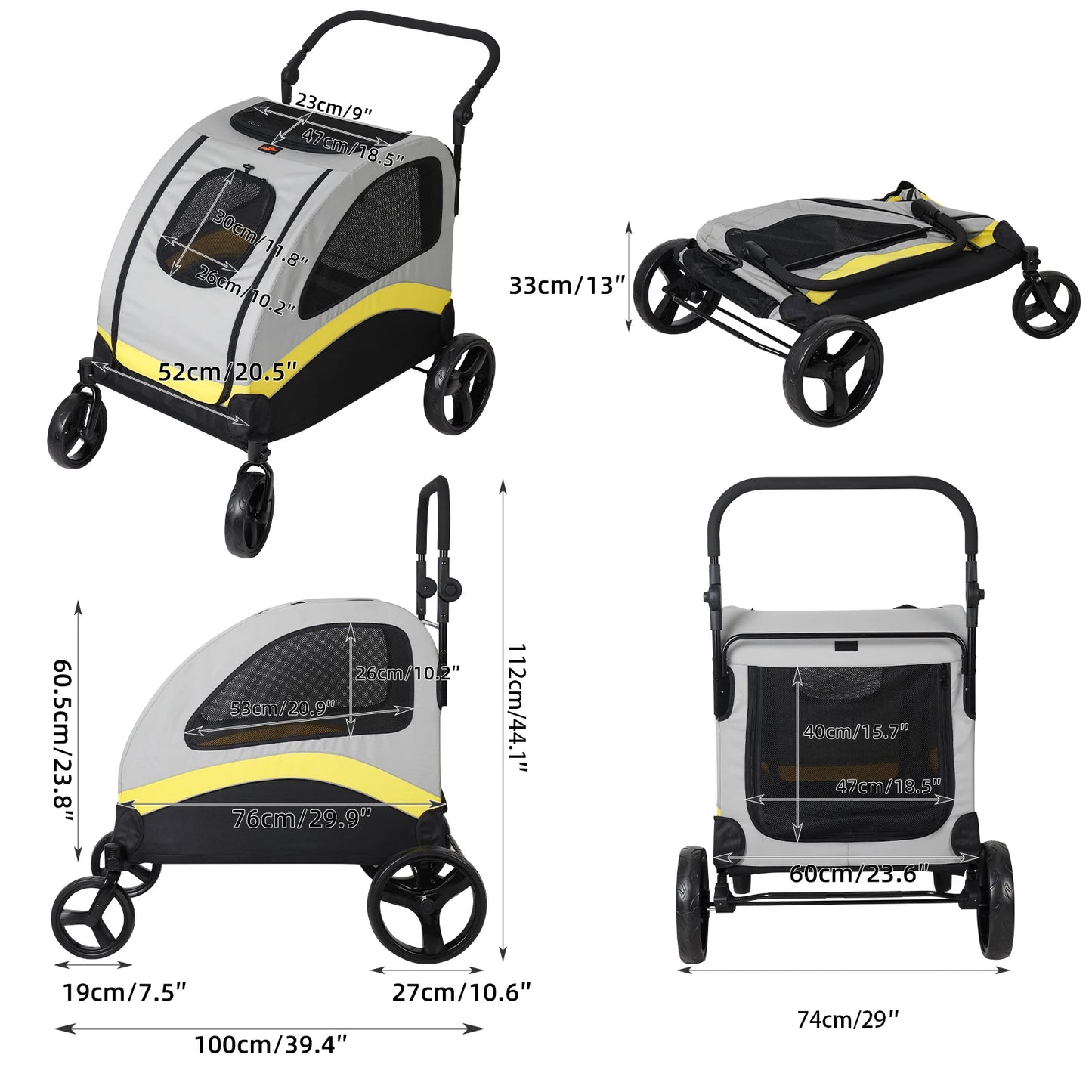 Premium Dog Stroller, Foldable Cart, Pet Jogger Wagon