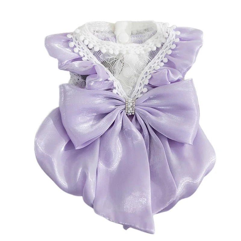 Adorable Tutu Dress with Bowknot Lace Princess Puppy Clothes/Female Cat Skirt