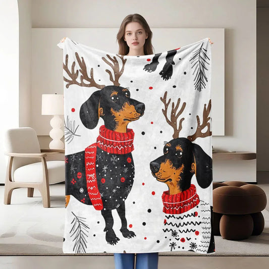 Christmas-themed red and black flannel blanket