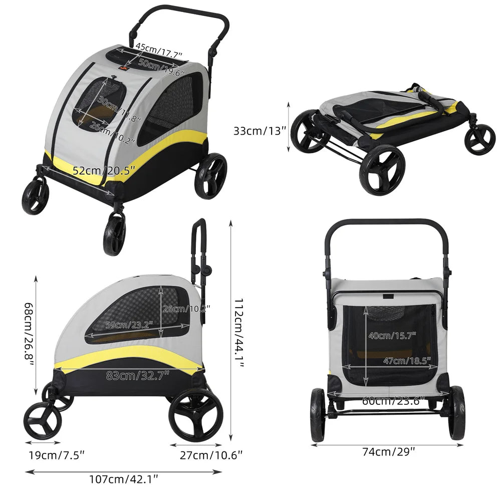 Premium Dog Stroller, Foldable Cart, Pet Jogger Wagon