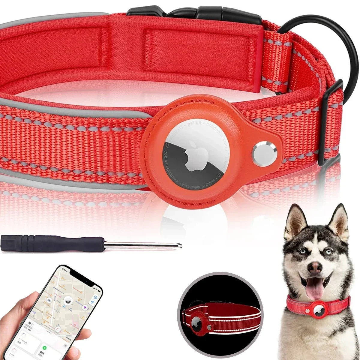 New Reflective Apple Airtag Pet Collar, Protective Waterproof Tracker