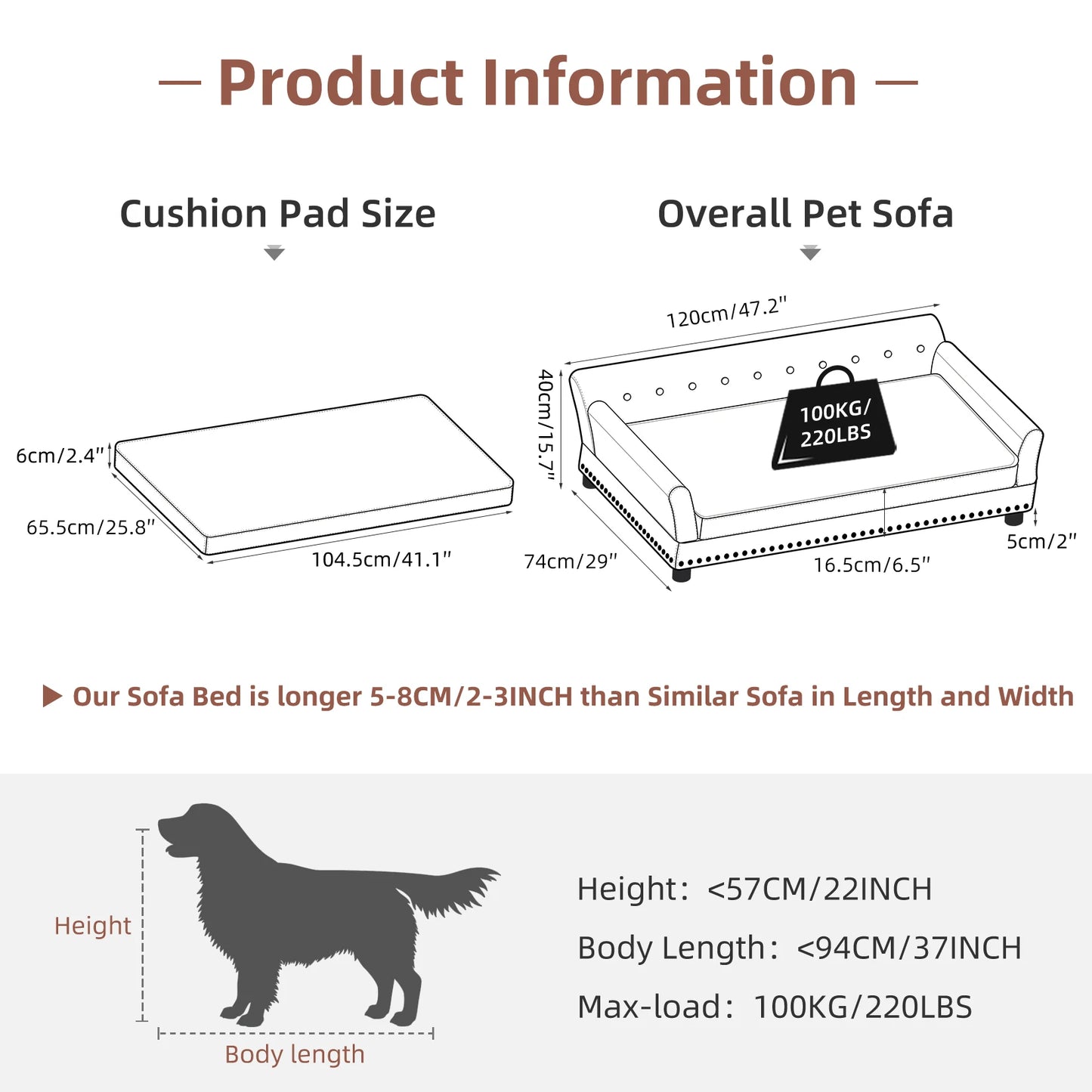 XL Elevated Dog Bed Sofa Microfiber Leather Cover with Removable Cushion