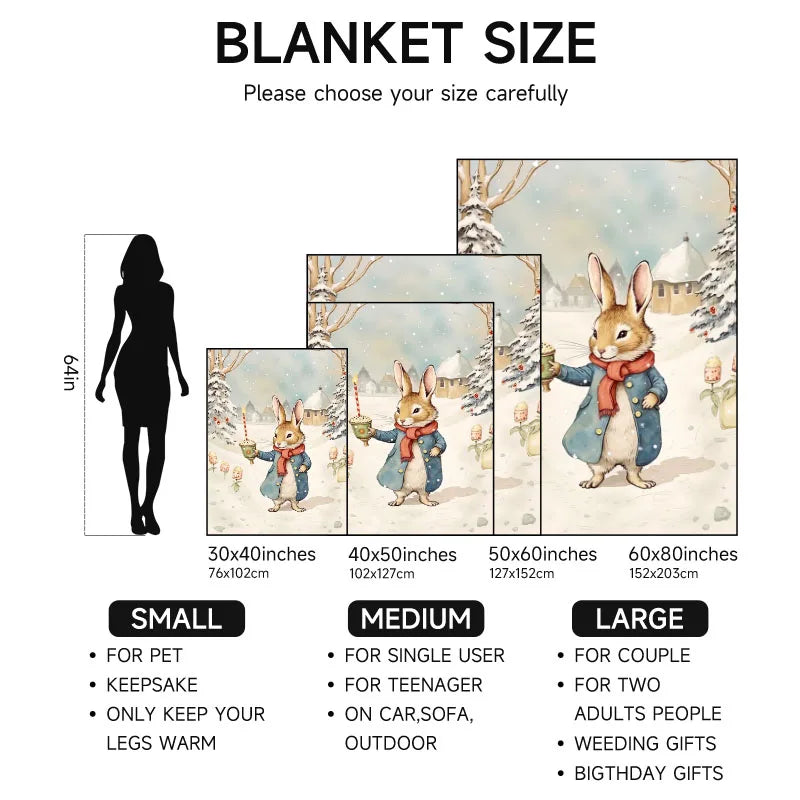 Cartoon rabbit flannel blanket, soft, suitable for sofa, bed, office, all-season use.