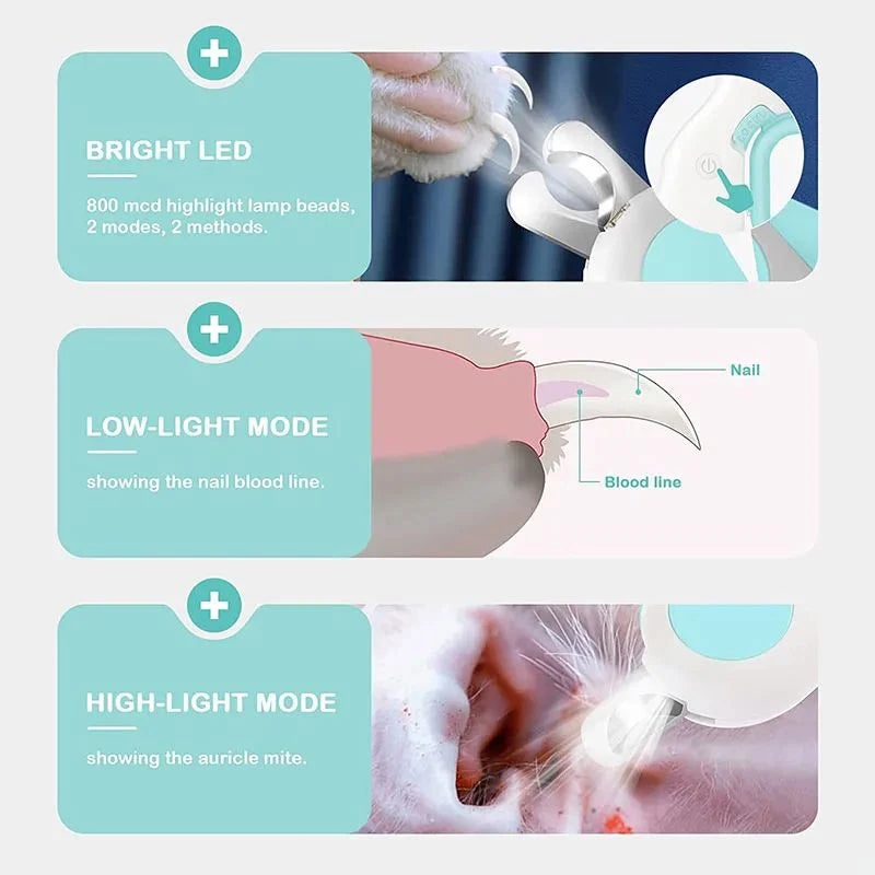 LED Light Cat/Dog Nail Clipper Professional Pet Claw Trimmer with Safety Lock