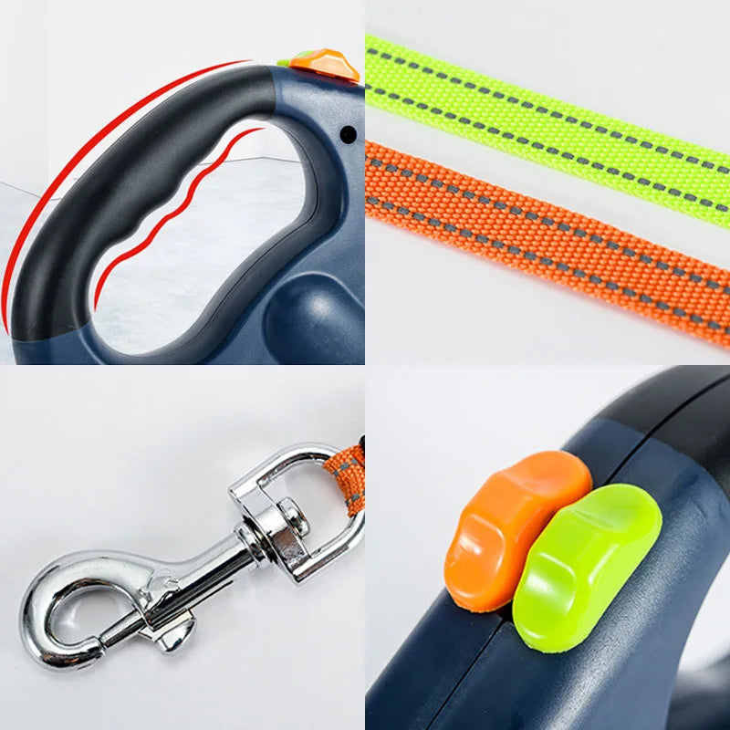 3 in1 Double Head Automatic retractable Dog leash, Flashlight, Poop Bag Dispenser
