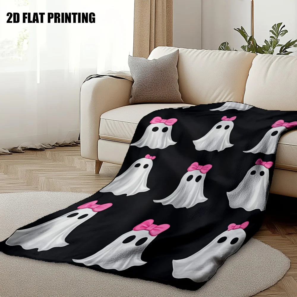 Ultra-Soft Halloween Ghosts with Pink Bows Throw Blanket