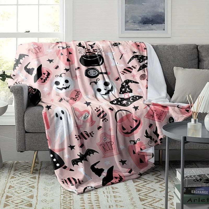 Halloween Pumpkin Theme Flannel Throw Blanket - Ultra-Soft,